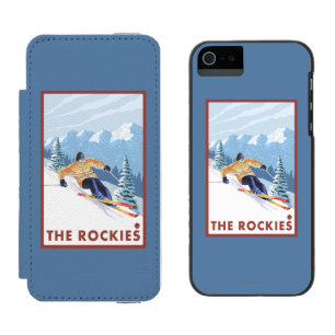 Coque-portefeuille iPhone 5 Incipio Watson™ Skieur de neige de Downhhill - les Rocheuses
