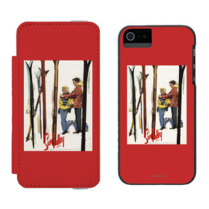 Coque-portefeuille iPhone 5 Incipio Watson™ Skis se levant dans la neige à côté de l'affich