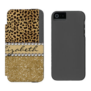 Coque-portefeuille iPhone 5 Incipio Watson™ Taches de léopard Or Paillettes Strass PHOTO IMPRI