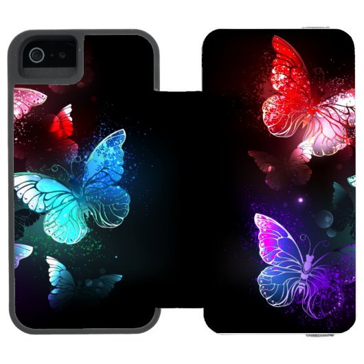 Coque Portefeuille Incipio Pour iPhone Trois papillons brillants sur l'arrière - plan de (Folio Ouvert)