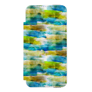 Coque-portefeuille iPhone 5 Incipio Watson™ Vert abstrait d'aquarelle, bleu
