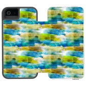 Coque Portefeuille Incipio Pour iPhone Vert abstrait d'aquarelle, bleu (Folio Ouvert)