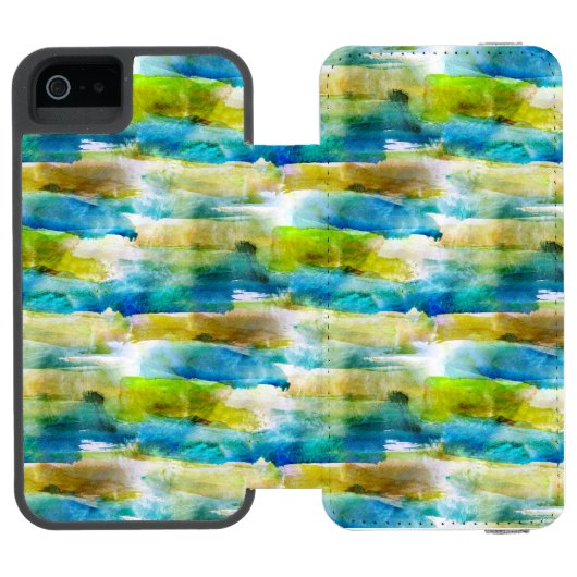 Coque Portefeuille Incipio Pour iPhone Vert abstrait d'aquarelle, bleu (Folio Ouvert)