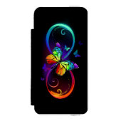 Coque Portefeuille Incipio Pour iPhone Vibrant infinity with rainbow butterfly on black (Folio Devant)
