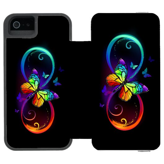 Coque Portefeuille Incipio Pour iPhone Vibrant infinity with rainbow butterfly on black (Folio Ouvert)