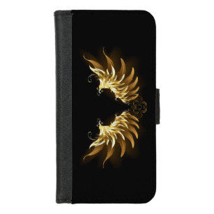 Coque Portefeuille Pour iPhone 8/7 Ailes d'Ange d'or sur arrière - plan noir