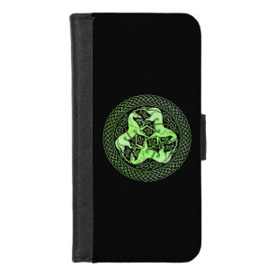 Coque Portefeuille Pour iPhone 8/7 Aquarelle Cercle de noeud celtique vert avec cheva
