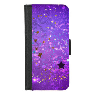 Coque Portefeuille Pour iPhone 8/7 Arrière - plan de feuille violet avec étoiles
