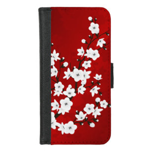 Coque Portefeuille Pour iPhone 8/7 Asie Floral blanc cerisier rouge