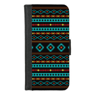 Coque Portefeuille Pour iPhone 8/7 Aztec Turquoise Reds Yellow Black Motifs mixtes Mo
