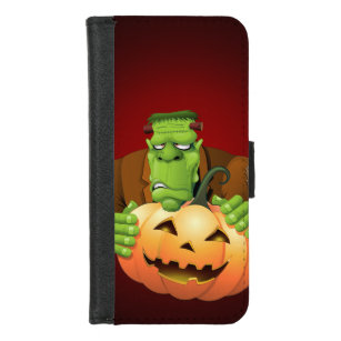 Coque Portefeuille Pour iPhone 8/7 Dessin de Frankenstein Monster avec Citrouille