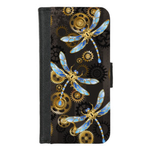 Coque Portefeuille Pour iPhone 8/7 Dragonflies de Steampunk sur arrière - plan rayé b