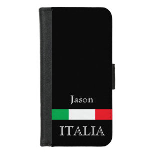 Coque Portefeuille Pour iPhone 8/7 Drapeau de l'Italie noir monogramme nom