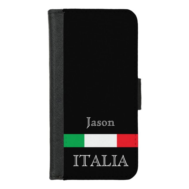 Coque Portefeuille Pour iPhone Drapeau de l'Italie noir monogramme nom (Devant)