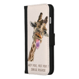 Coque Portefeuille Pour iPhone 8/7 Plus Drôle Tongue Giraffe Out et Jouer Wink Cartoon 