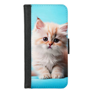 Coque Portefeuille Pour iPhone 8/7 Kitten adorable avec Arrière - plan bleu