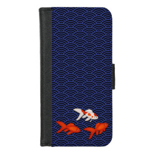 Coque Portefeuille Pour iPhone 8/7 Le poisson rouge fantastique sur la vague de Seiga