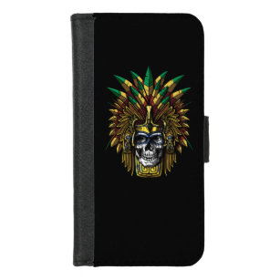 Coque Portefeuille Pour iPhone 8/7 Masque indien mexicain indigène de crâne aztèque