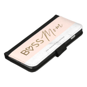 Coque Portefeuille Pour iPhone 8/7 Plus Moderne Boss Maman Stylé Blush Rose, Or & Marble
