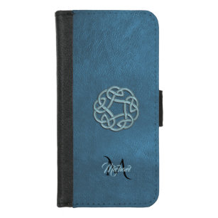 Coque Portefeuille Pour iPhone 8/7 Monogramme celtique en cuir bleu-foncé de noeud