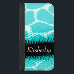 Coque Portefeuille Pour iPhone 8/7 Poster de animal d'aqua brillant nommé filles coqu<br><div class="desc">Coque de rabat à motif animal lumineux en noir et teintes aqua. Personnalisez cet objet avec votre prénom. Voici l'exemple actuel : Kimberley. Ce motif original de Sarah Trett,  est basé sur le dessin trouvé sur une girafe avec un moiré mi-teint point gain motif superposition.</div>