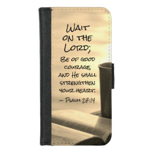 Coque Portefeuille Pour iPhone 8/7 Psaume 27:14 Attendez sur le Seigneur, Bible Verse