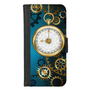 Coque Portefeuille Pour iPhone 8/7 Steampunk Arrière - plan turquoise avec Gears