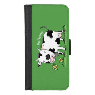 Coque Portefeuille Pour iPhone 8/7 Vache mignonne en vert dessin animé sur le terrain
