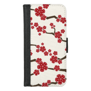 Coque Portefeuille Pour iPhone 8/7 Zen Rouge Sakura Élégant Fleurs de Fleurs de Ceris