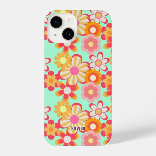 COQUE POUR iPhone 14 レトロかわいいお花デザイン♡ミントグリーン (Verso)