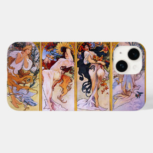 Coque Pour iPhone 14 4 saisons par Alphonse Mucha, Art Nouveau Vintage