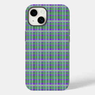 Coque Pour iPhone 14 à damiers Plaid Tartan Green Stripes Sur Violet
