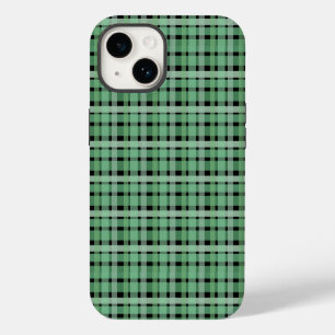 Coque Pour iPhone 14 à damiers Plaid Tartan Vert Grandes Sur Noir