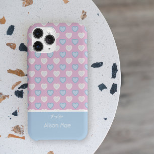 Coque Pour iPhone 14 À mon amour Nom bleu et rose Coeurs Motif