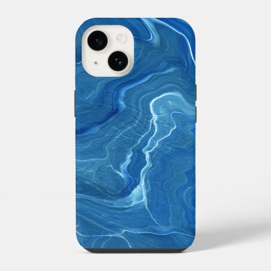 Coque Pour iPhone 14 Abstraction de marbre bleu agate (Verso)