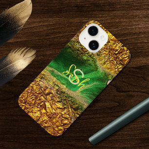Coque Pour iPhone 14 Abstrait Faux Gold Metallic Foil Vert tendance chi