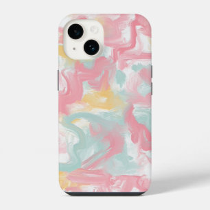 Coque Pour iPhone 14 Abstrait Impasto Peinture Corail Jaune Turquoise