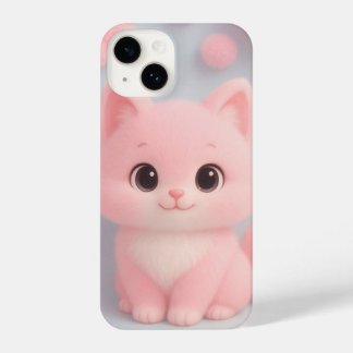 Coque Pour iPhone 14 Adorable Kitten rose avec Pom-Poms Fluffy