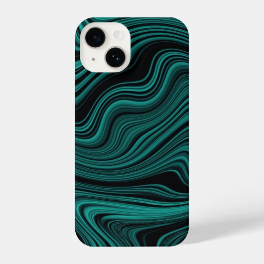 Coque Pour iPhone 14 Agate Wavy Black & Emerald (Verso)
