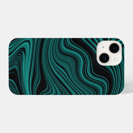 Coque Pour iPhone 14 Agate Wavy Black & Emerald (Verso Horizontal)