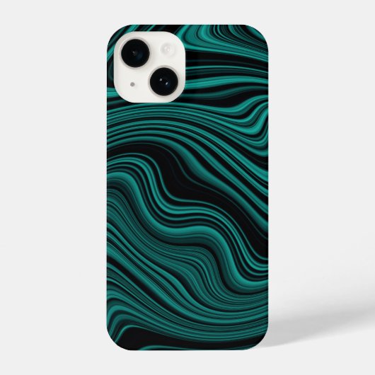 Coque Pour iPhone 14 Agate Wavy Black & Emerald (Verso)