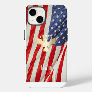 Coque Pour iPhone 14 Aigle doré du drapeau américain patriotique nom pe