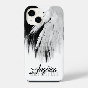 Coque Pour iPhone 14 AILES D'ANGE COEUR Noir+Blanc Seulement à moitié m