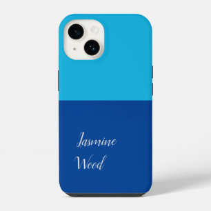Coque Pour iPhone 14 Ajoutez Votre Nom Moderne Minimaliste Bleu