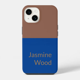 Coque Pour iPhone 14 Ajoutez Votre Nom Moderne Minimaliste Bleu Marron