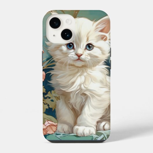 Coque Pour iPhone 14 Alphonse Mucha Style Chat blanc (Verso)