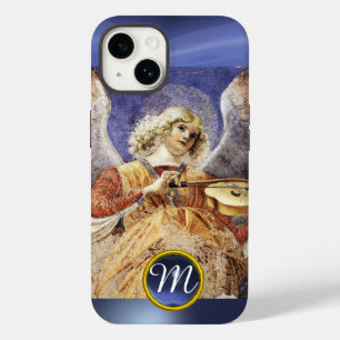 Coque Pour iPhone 14 ANGE DE LA MUSIQUE, Monogramme Saphir Bleu