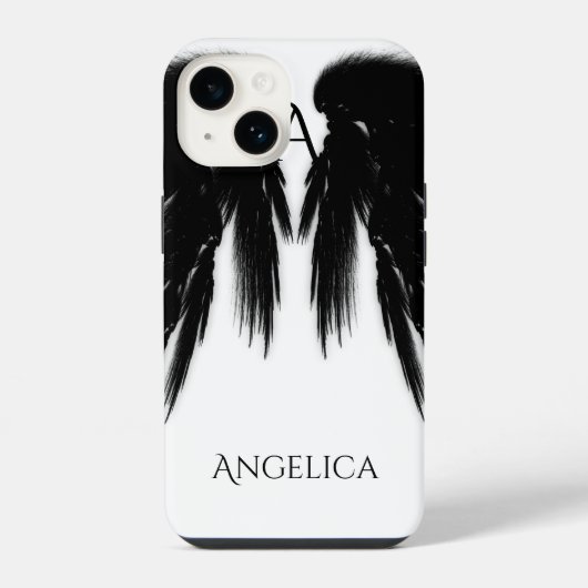 Coque Pour iPhone 14 ANGE NOIR AILES Monogramme (Verso)