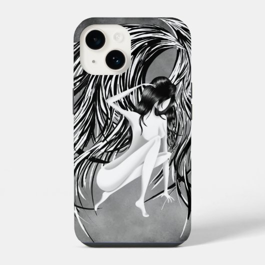 Coque Pour iPhone 14 Ange Tombé Gris Monochrome (Verso)