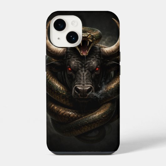 Coque Pour iPhone 14 Angry Bull and Snake Shield - iPhone 14 Case (Verso)